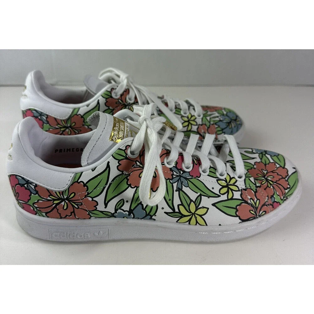 Adidas x Stan Smith All-Over Floral Print Shoes 2021 Sneakers Cloud White Size 8 - Picture 4 of 16